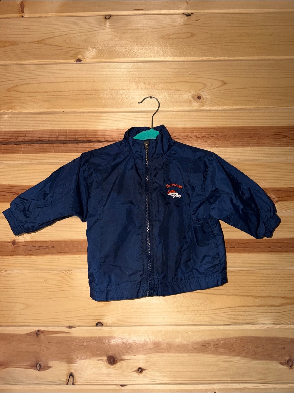 STARTER Navy Blue Kids Rain Jacket with Broncos Team Patch